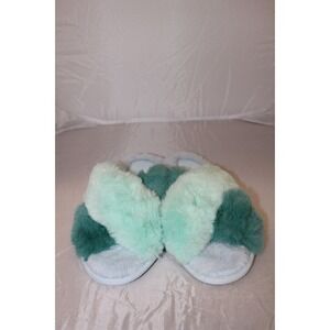 Stars Above Women's Blue Teal Fuzzy Slippers Slide‎ Sandals Cross Size ⅞